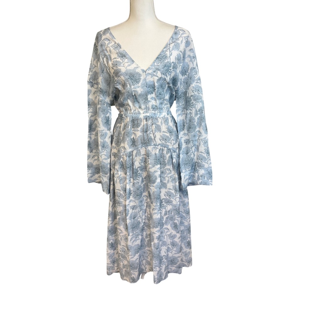 VINCE Dahlia Double V Neck Midi Dress Sz M Blue Floral Cutout Cottage Wedding - Picture 14 of 14